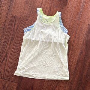 Athleta Light Lime Green & Periwinkle Tank Top with Built-In Sports Bra - Size L